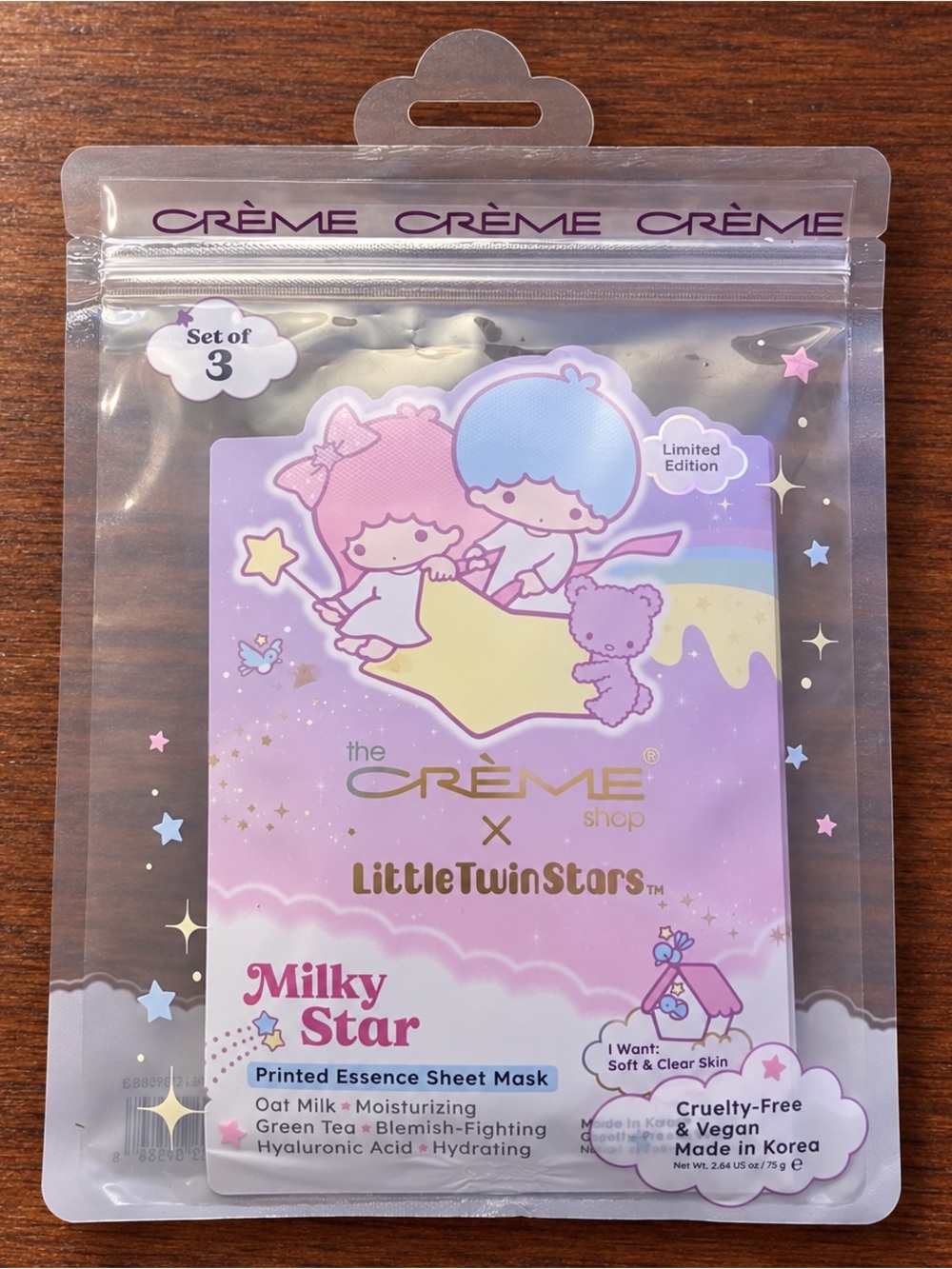 The Crème Shop x Sanrio Little Twin Stars Milky Star Sheet Mask 3-pack